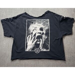 Goth Grunge Goatwhore Cutout Crop T Shirt Women's Medium Distressed Black